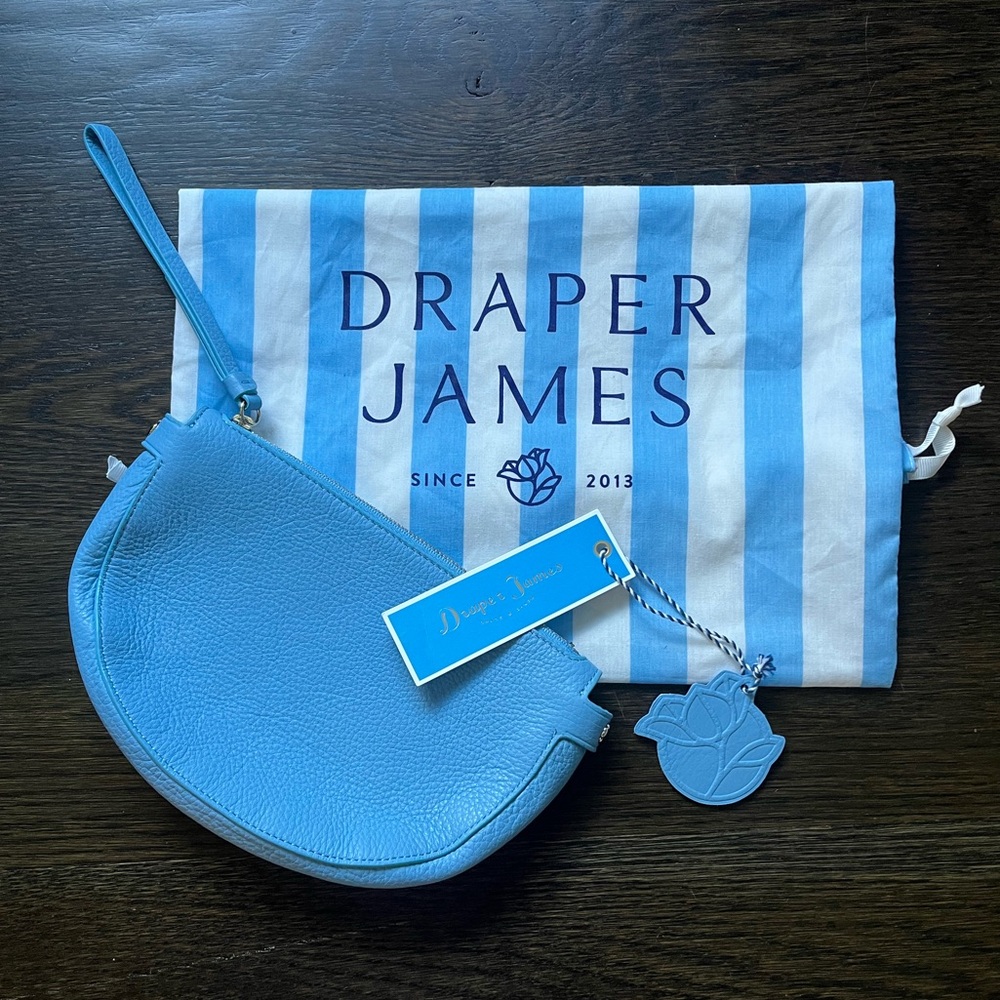 100% Authentic Draper James Leather Half Moon Wristlet in Baby Blue